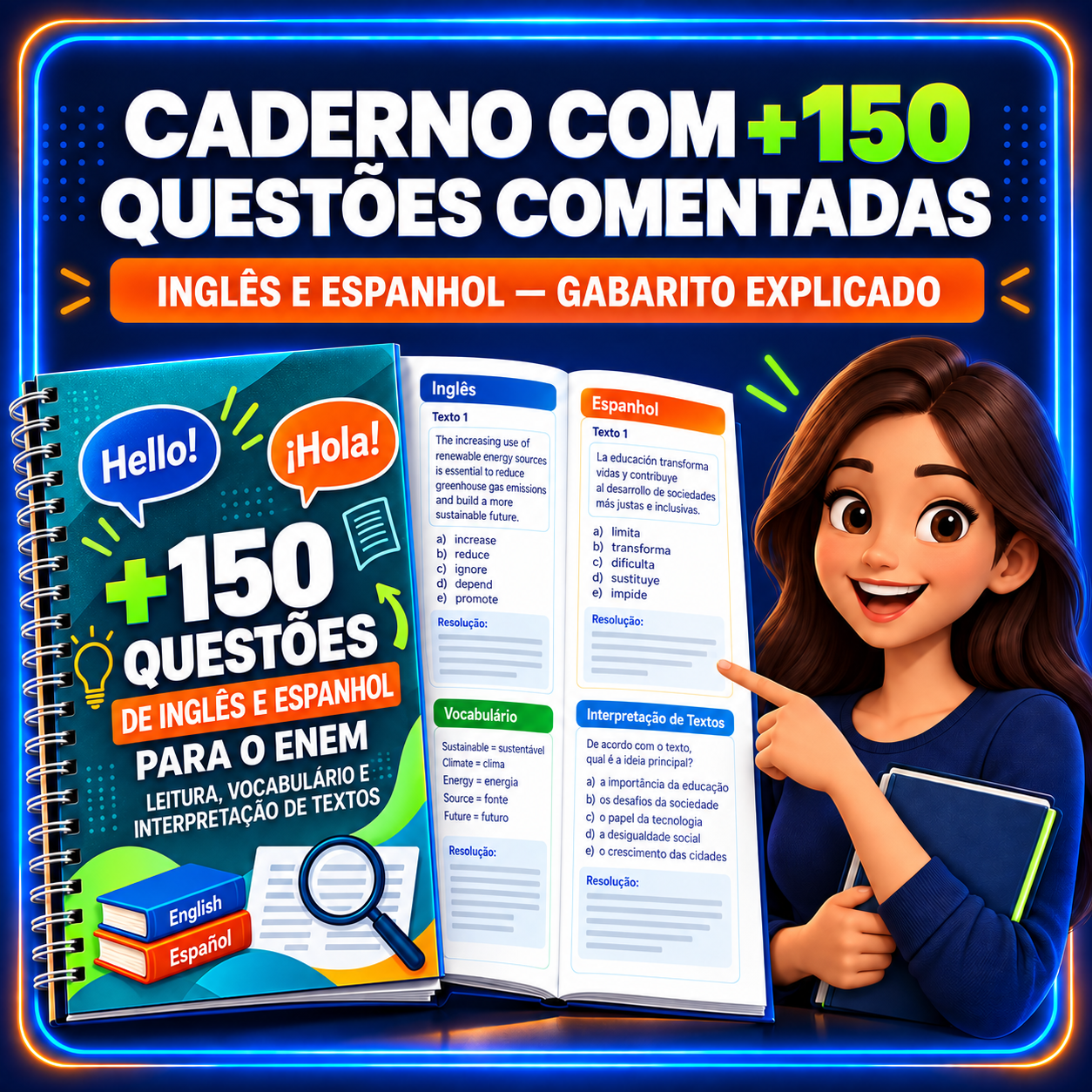 Bônus 1 - Caderno com 100 Atividades Comentadas Inglês e Espanhol Comentadas